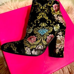 Beautiful Embroidery Print Ankle Bootie ADLEY BLOCK HEEL BOOTIE